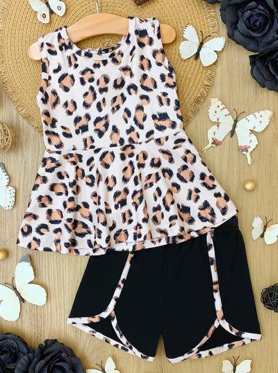 Toddler Spring Outfits | Girls Leopard Peplum Top & Jogger Shorts Set