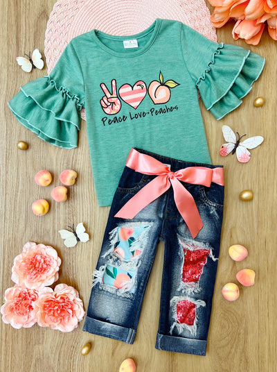 Girls Spring Outfits | Peace, Love, Peaches Top & Patched Jeans Set