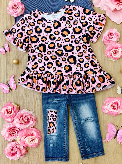 Kids Spring Clothes | Girls Leopard Tunic & Patched Jean Capris Set