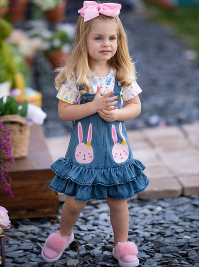 Girls Some Bunny Special Top and Denim Skirt Overalls