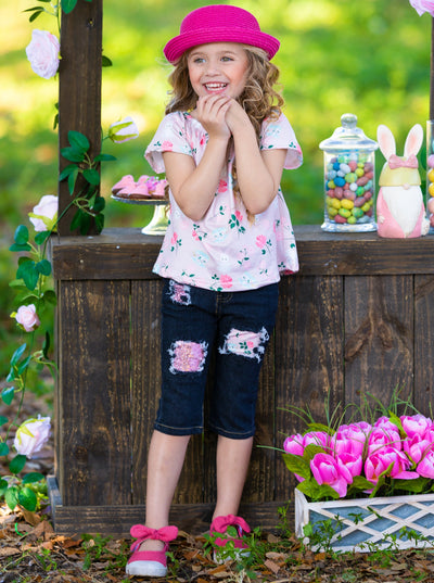 Mia Belle Girls Easter Top & Patched Denim Set | Easter Casual Sets