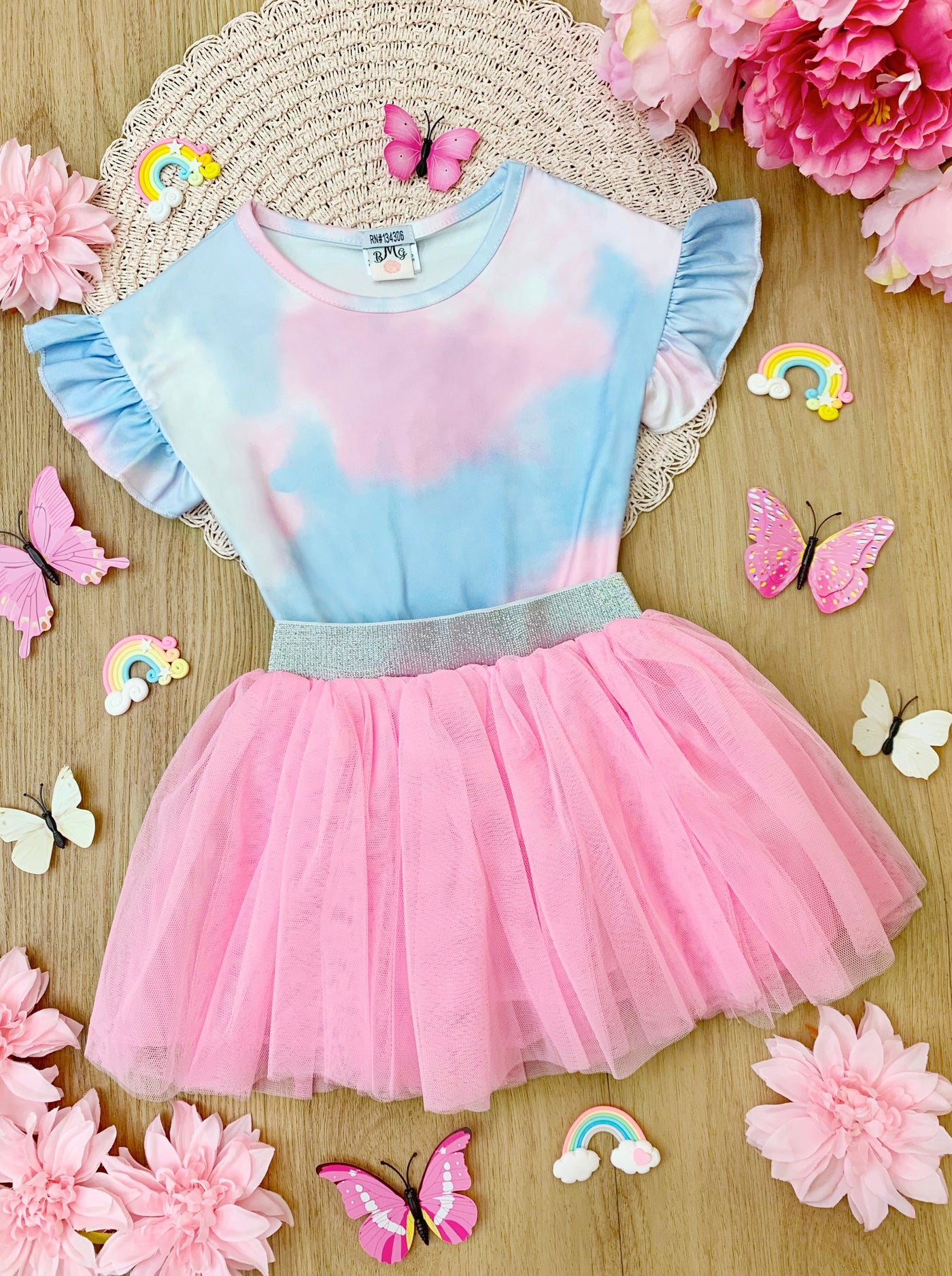 Girls Spring Outfits | Toddler Tie Dye Ruffle Top & Tutu Skirt Set