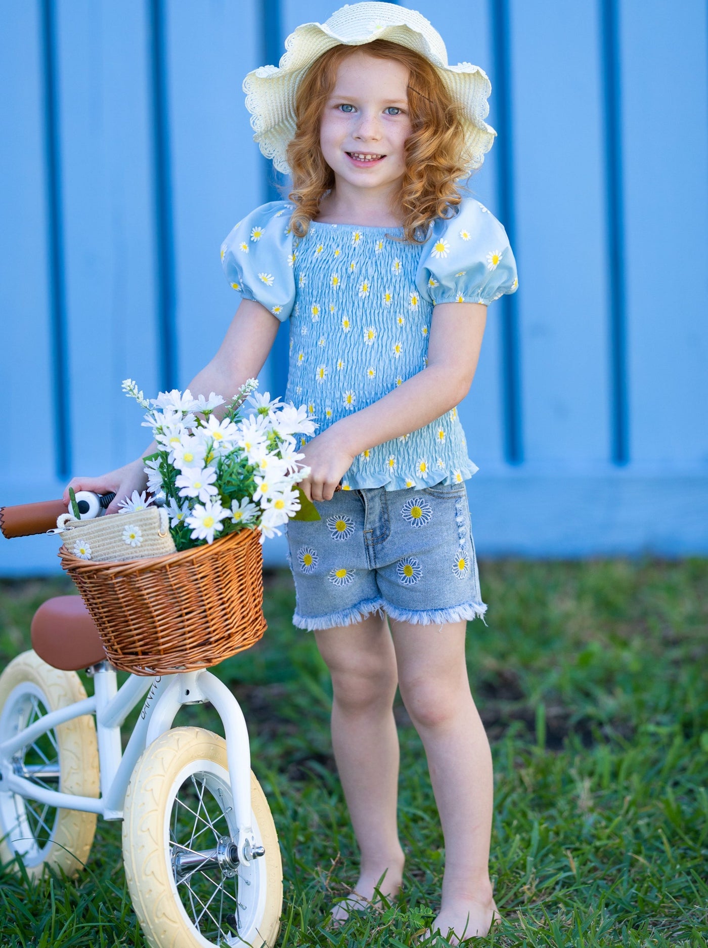 Toddler Spring Outfits | Girls Daisy Smock Top & Denim Shorts Set – Mia ...