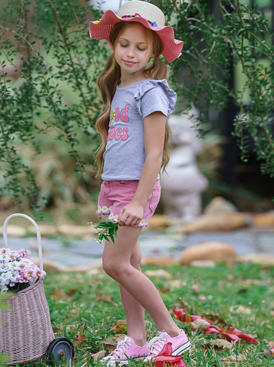 Toddler Spring Clothes | Girls Good Vibes Tee & Denim Shorts Set