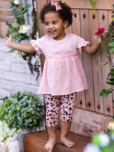 Little Girls Spring Outfits | Pink Tunic & Leopard Print Legging Set