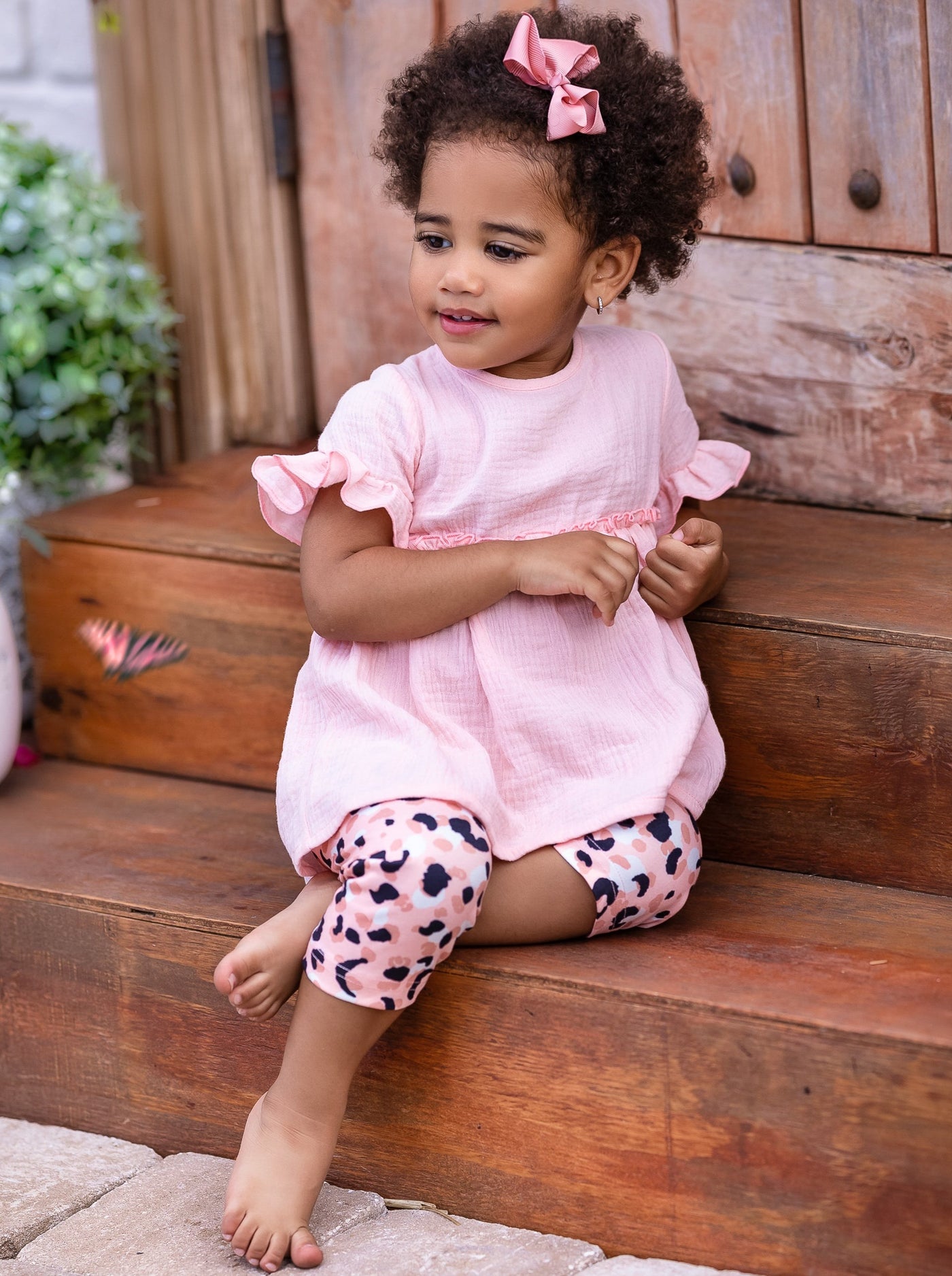Little Girls Spring Outfits | Pink Tunic & Leopard Print Legging Set