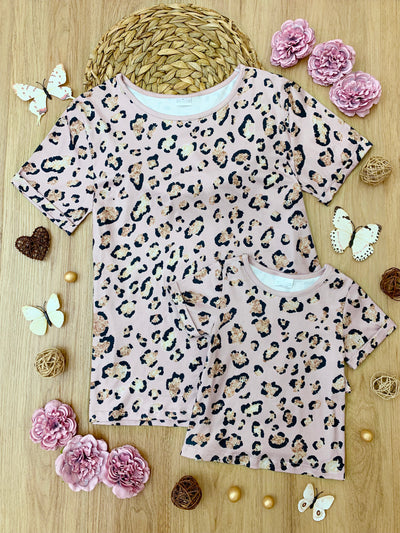 Mommy & Me Spring Tops | Matching Pink Leopard Print Crew Neck Top