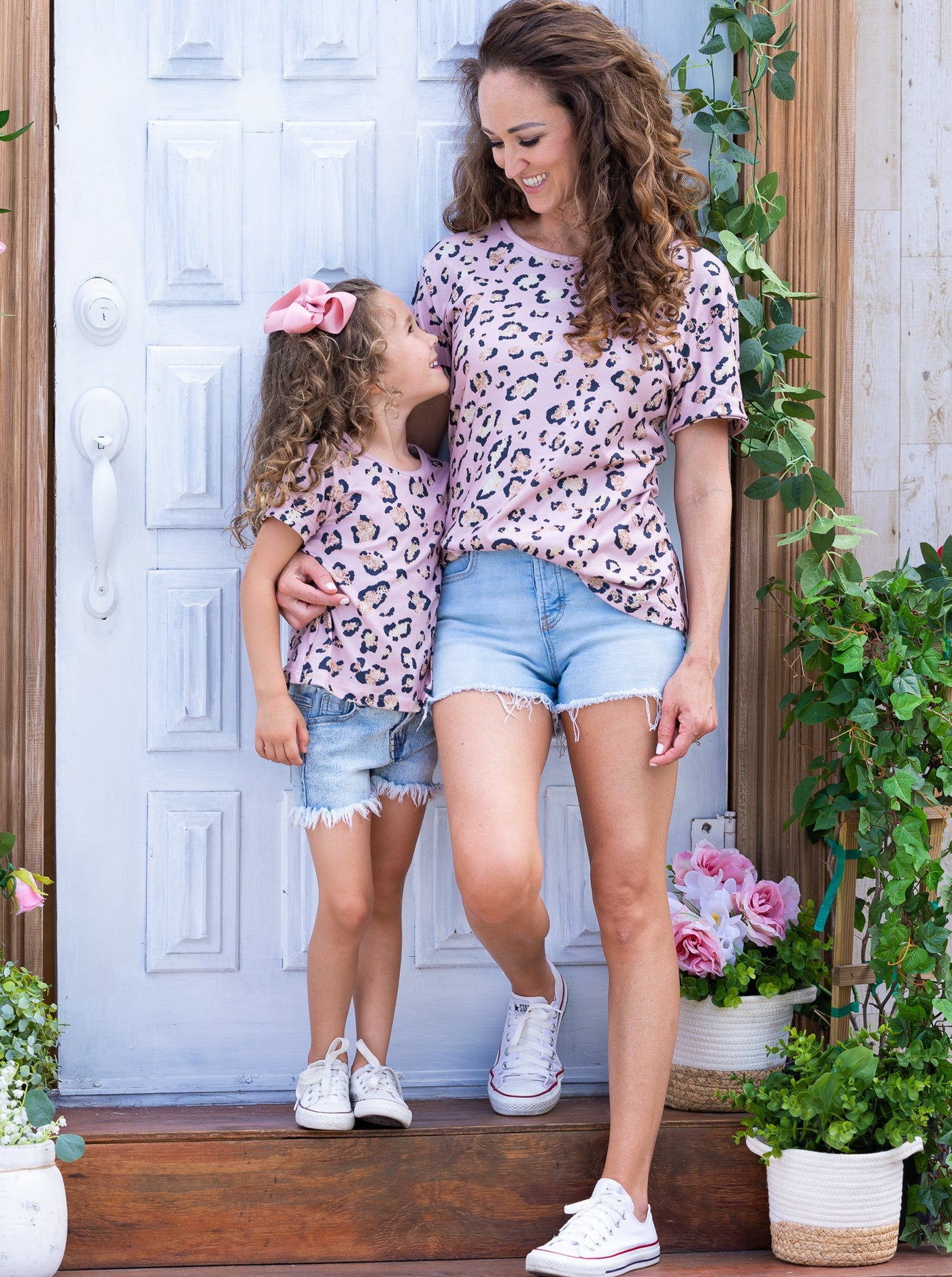 Mommy & Me Spring Tops | Matching Pink Leopard Print Crew Neck Top
