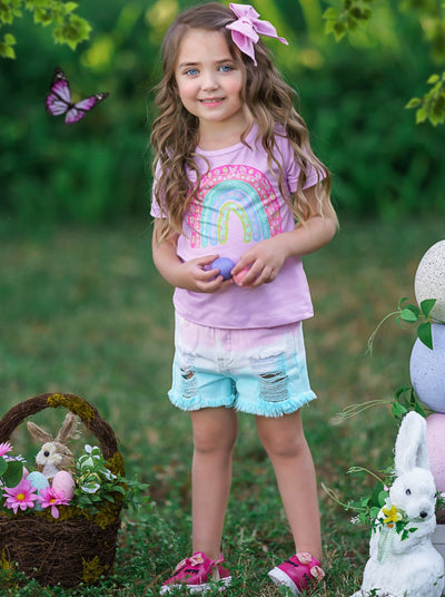 Little Girls Cute Easter Tops | Easter Egg Rainbow Short Sleeved Top
