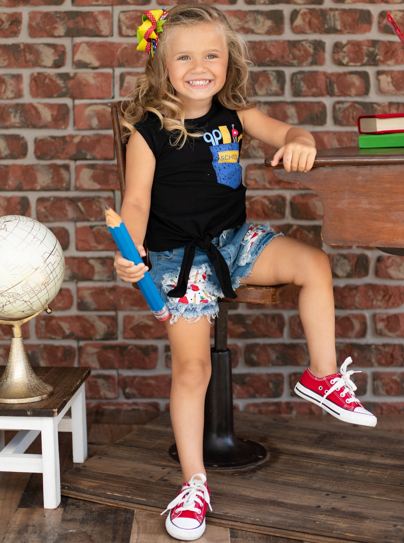 Back To School | Knot Top & Patched Denim Shorts | Mia Belle Girls