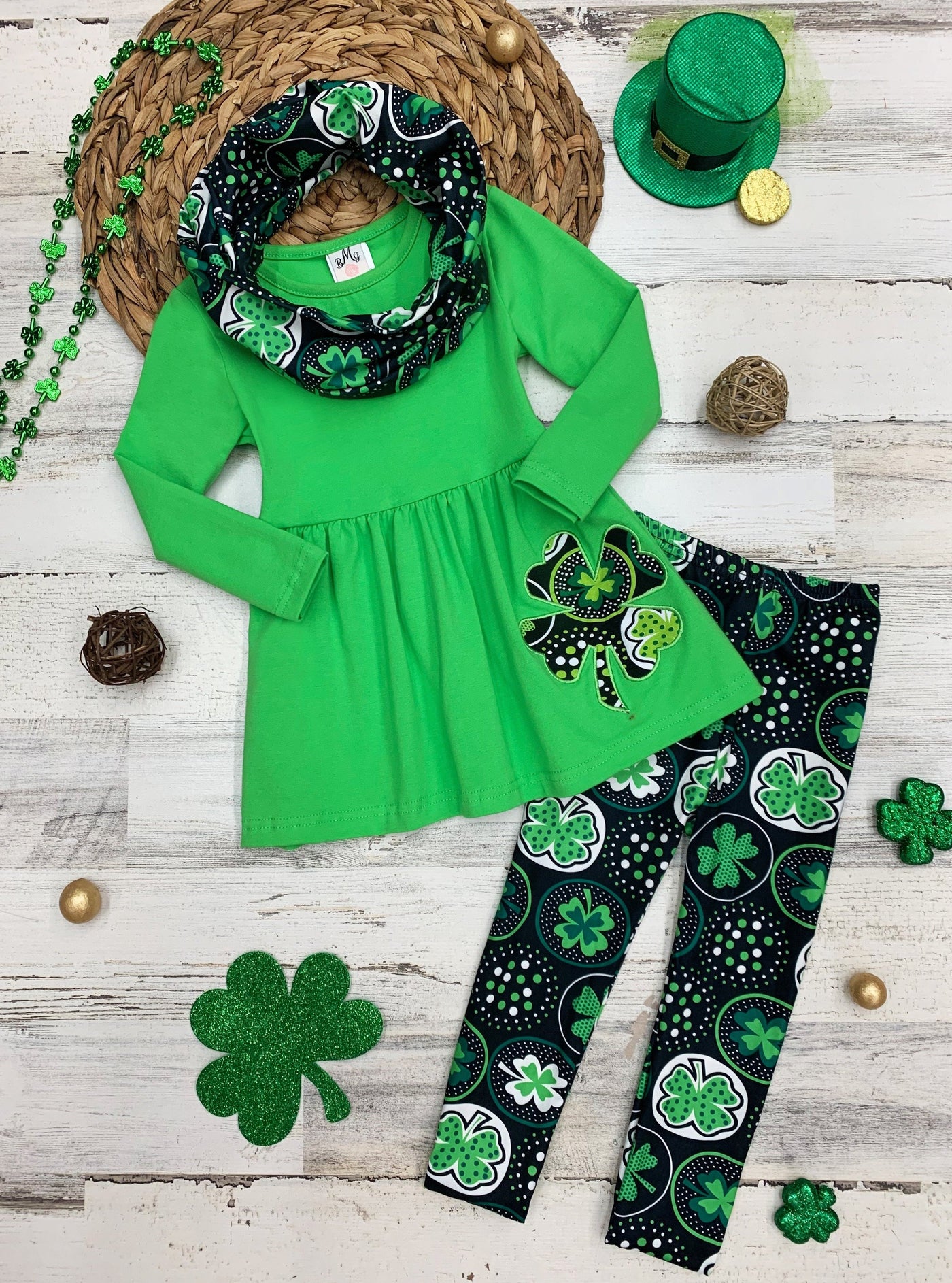 St. Patrick's Day Clothes | Long Sleeve Tunic, Scarf & Legging Set