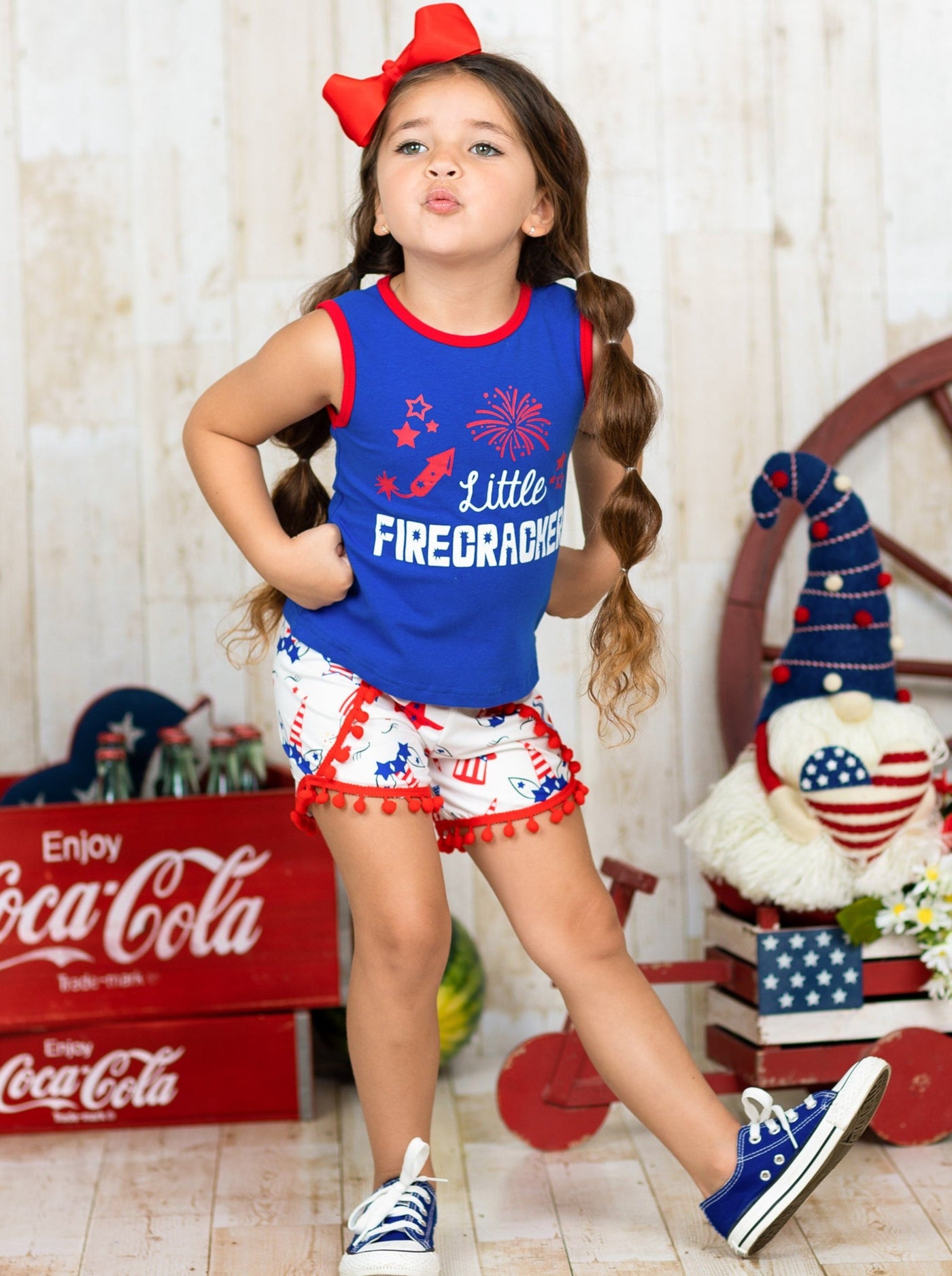 Kids 4th of July Outfits | Little Firecracker Top & Pom Pom Shorts Set
