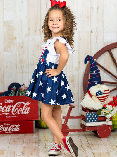 Girls 4th of July Outfits | USA Heart Top & Star Suspender Skirt Set