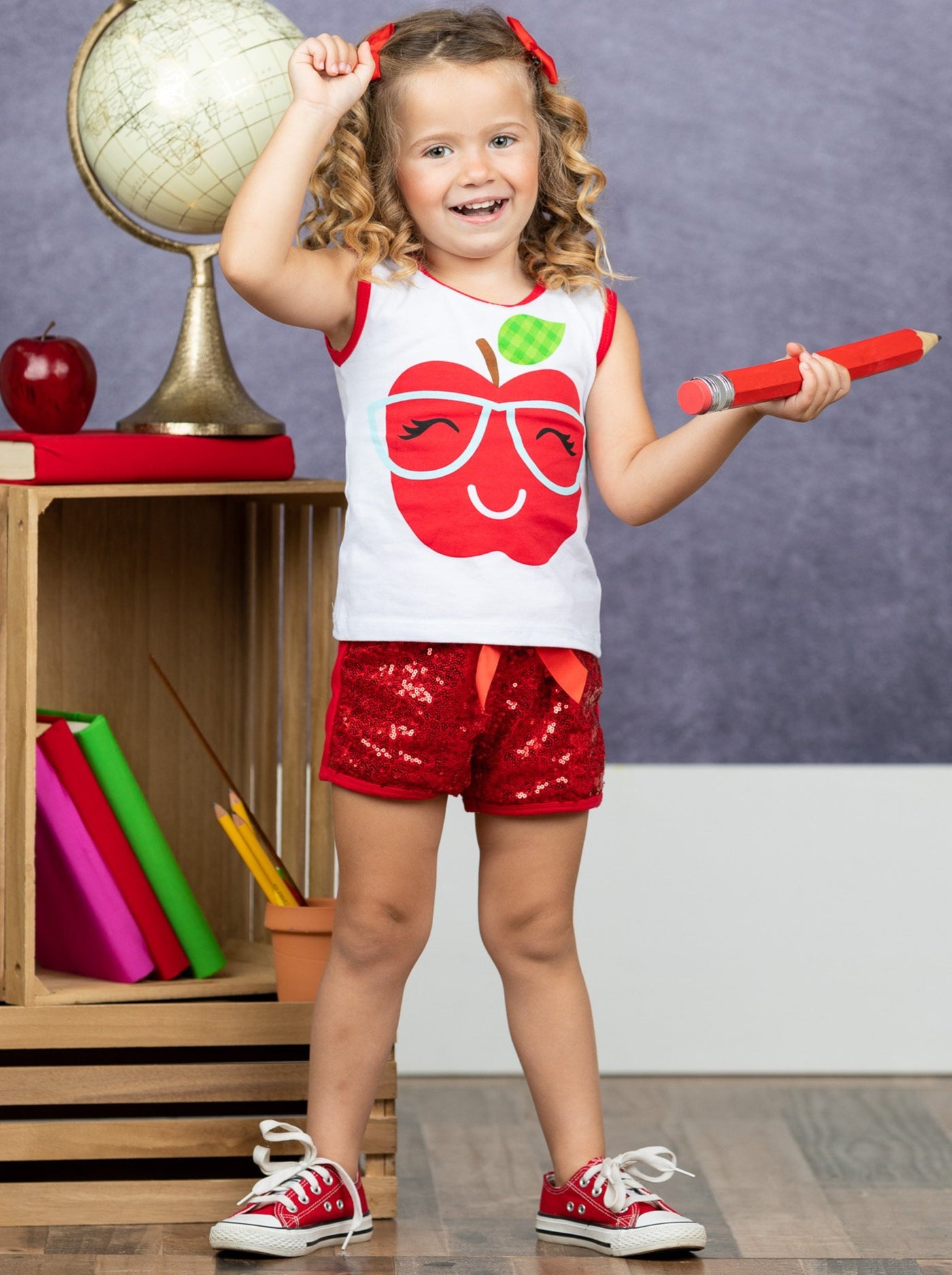 First Day of School | Apple Sequin Top & Shorts Set | Mia Belle Girls