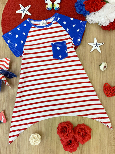 Girls 4th of July Themed Sidetail American Flag Dress - Red / XS-2T - Girls 4th of July Dress