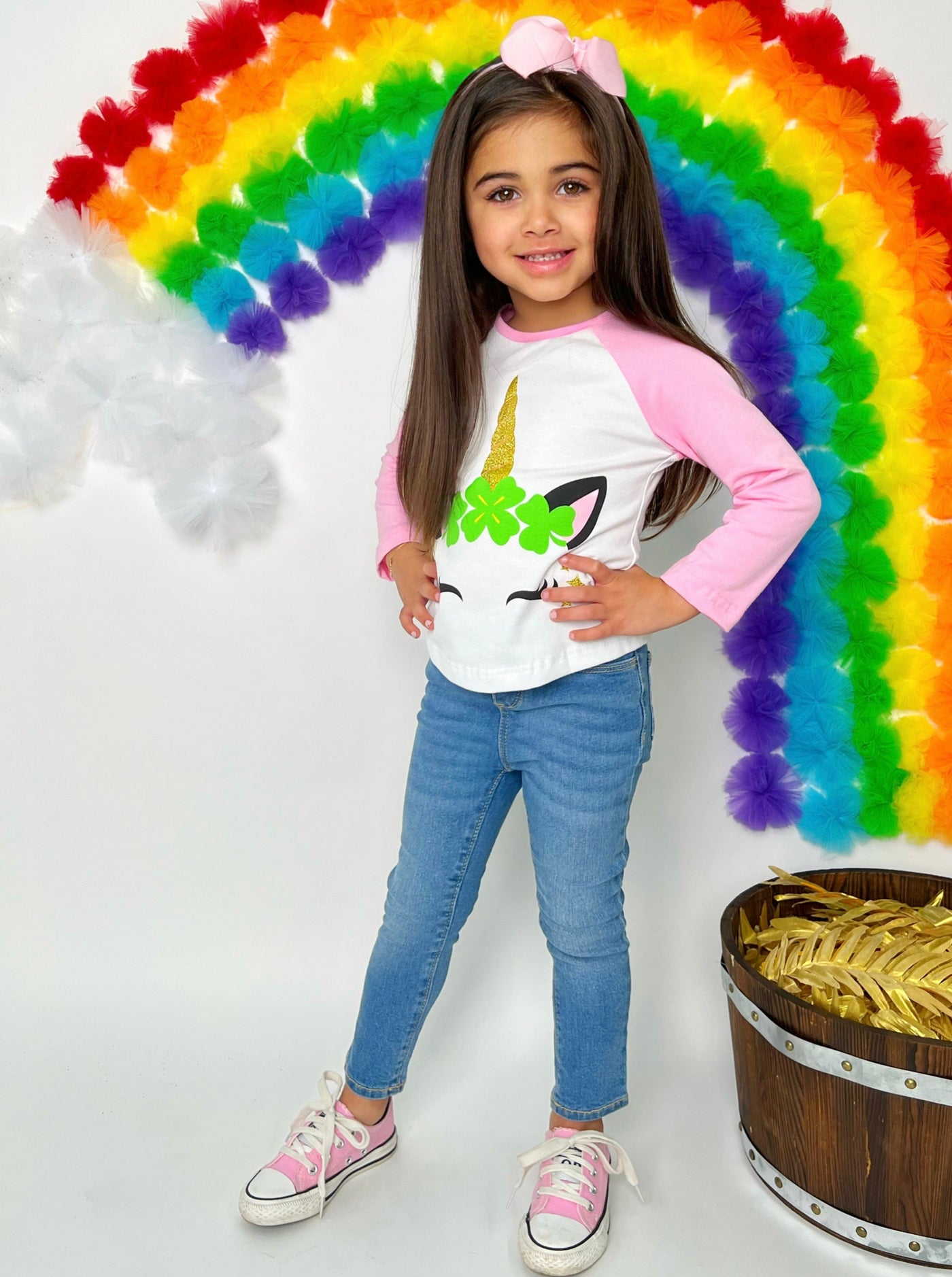St. Patrick's Day Clothes | Little Girls Unicorn Raglan Sleeved Top 