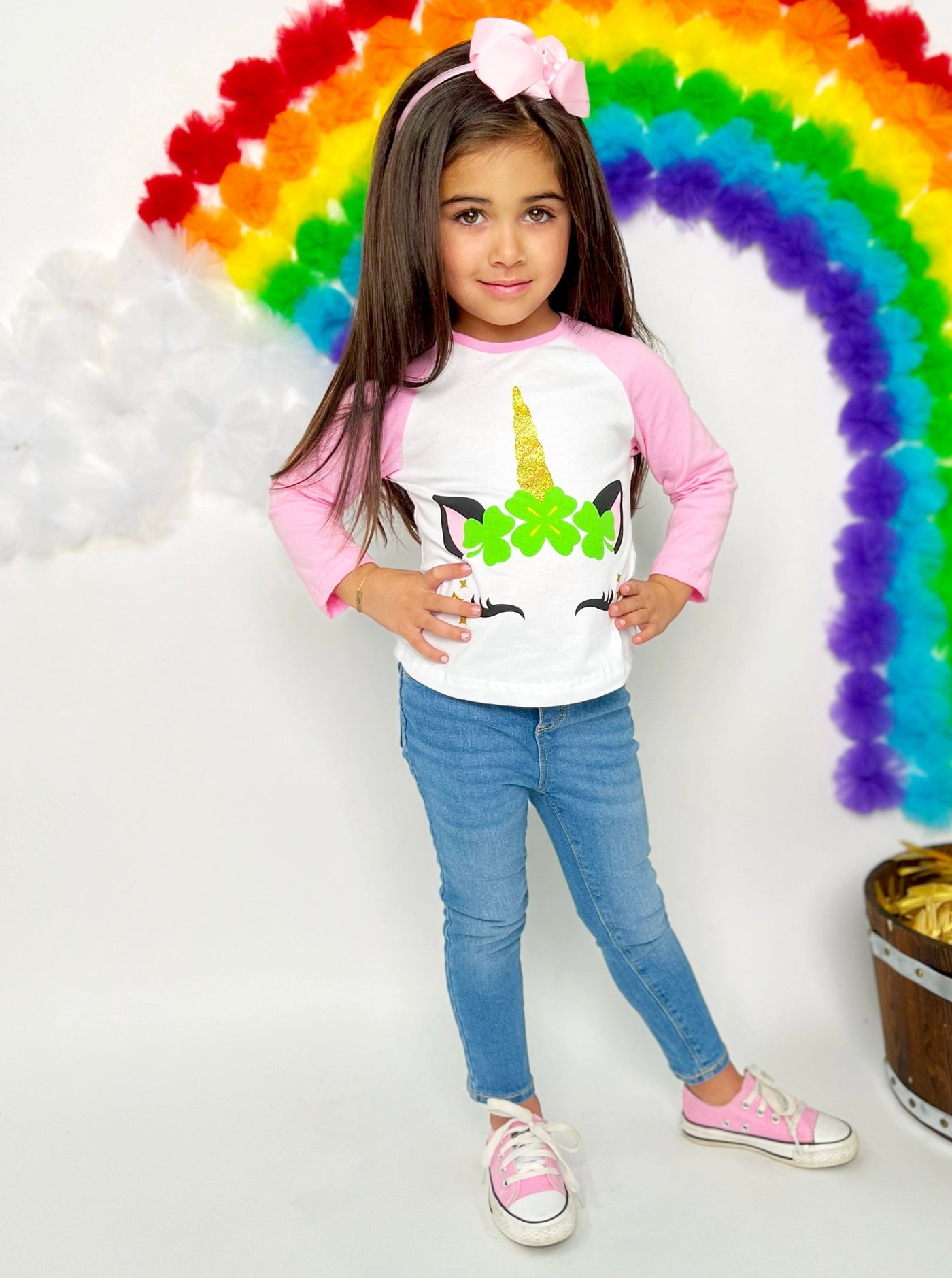 St. Patrick's Day Clothes | Little Girls Unicorn Raglan Sleeved Top 