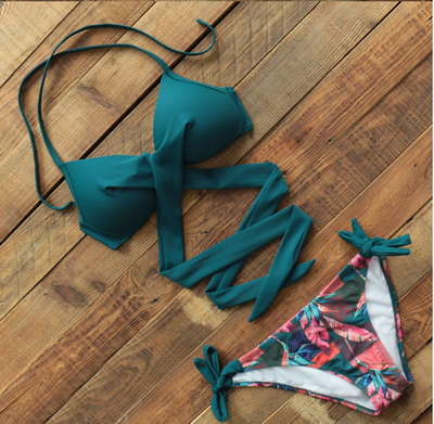 Women's Colorful Crisscross Halter Push Up Two Piece Swimsuit