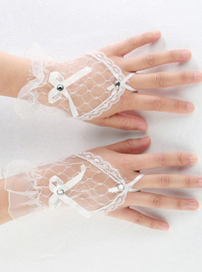 Halloween Accessories | Lace Bow Fingerless Gloves | Mia Belle Girls