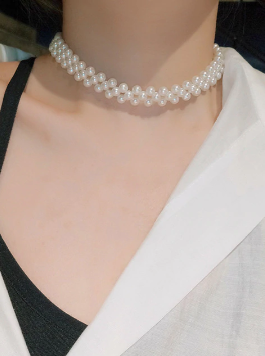 Girls White Layered Pearl Choker Necklace