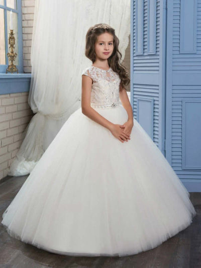 Girls Communion Dresses | Embroidered Bodice Tulle Flower Girl Gown