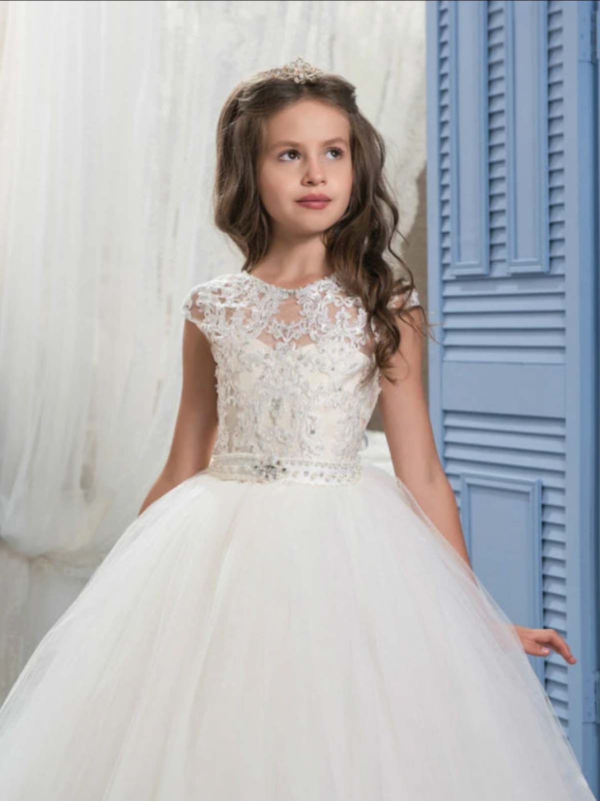 Girls Communion Dresses | Embroidered Bodice Tulle Flower Girl Gown