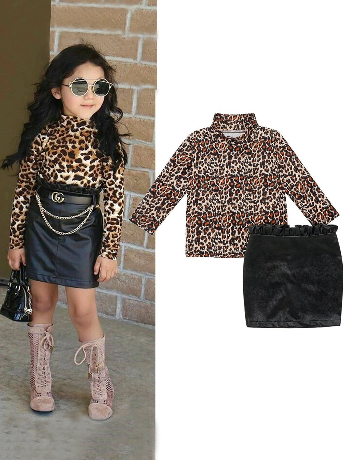 Back To School | Leopard Top & Vegan Leather Skirt | Mia Belle Girls