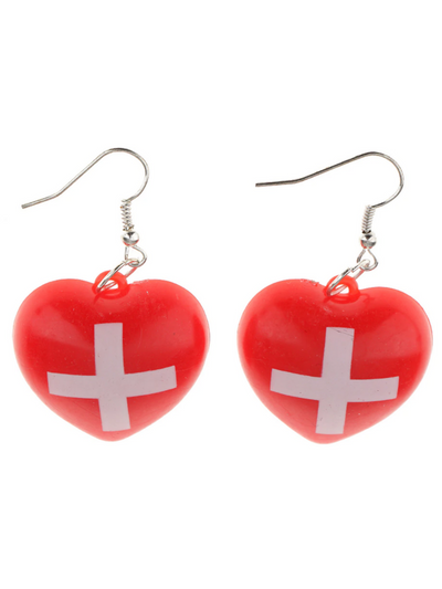 Girls Nurse Red Heart Cross Drop Earrings