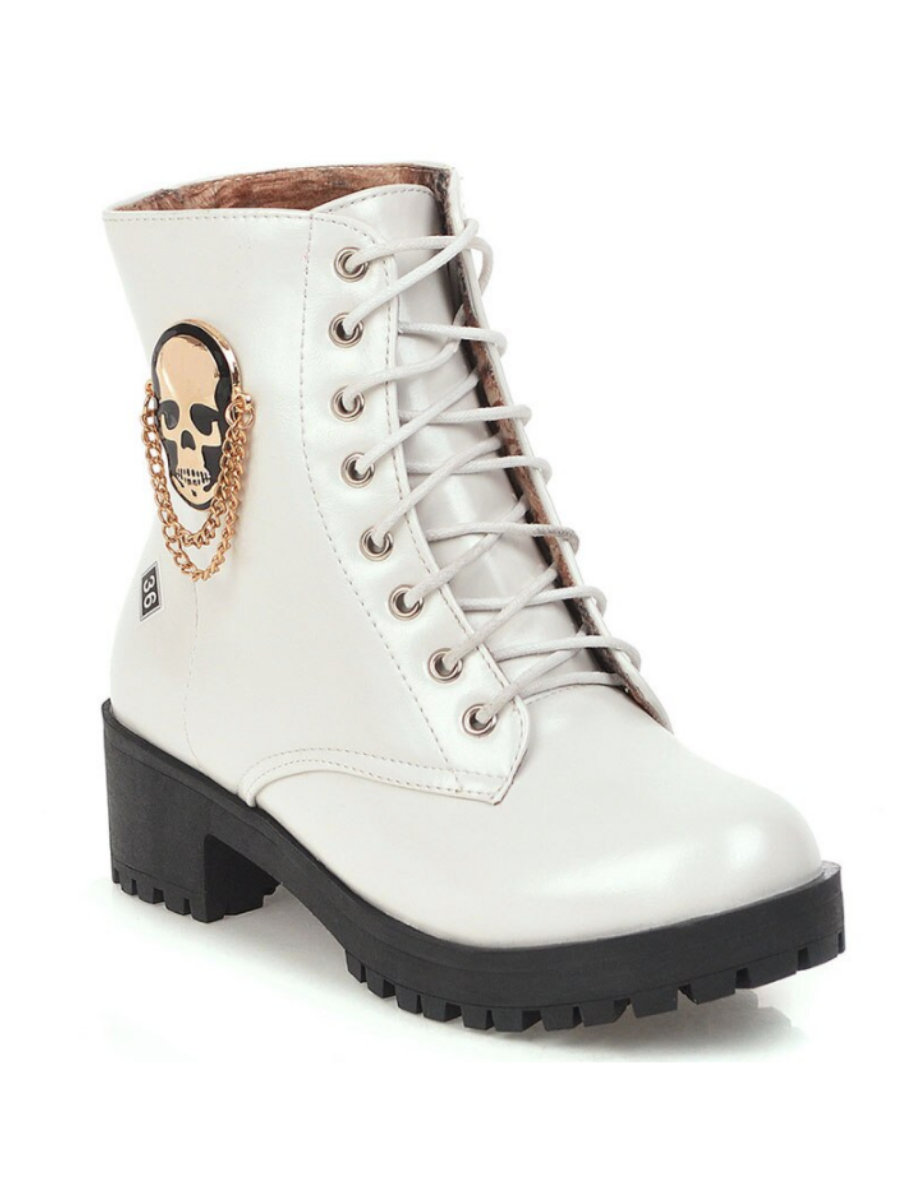 Women's Lace-Up Skull Ankle Boots