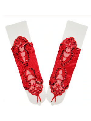 Halloween Accessories | Red Sequin Fingerless Gloves | Mia Belle Girls