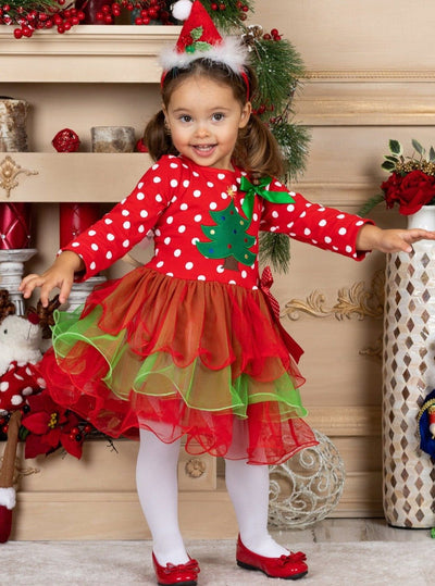 Christmas Dresses | Girls Polka Dot Bodice Christmas Tiered Tutu Dress