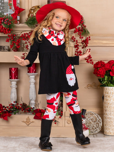Girls Long Sleeve Santa Applique Tunic, Christmas Leggings & Scarf Set