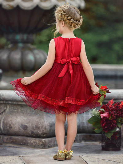 Girls Lace Sleeveless Floral Applique Tiered Lace Special Occasion Dress