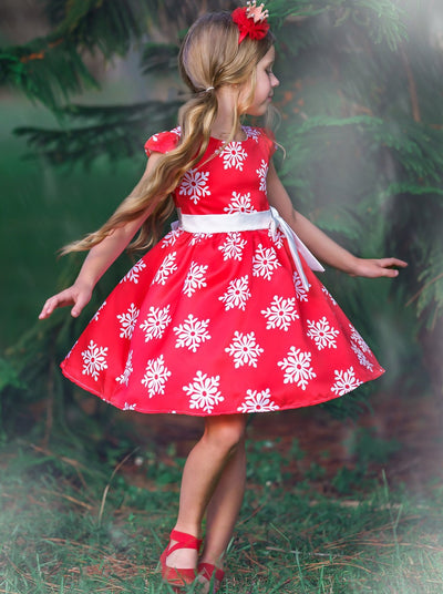 Winter Formal Dresses | Girls Red Cap Sleeve Snowflake Holiday Dress