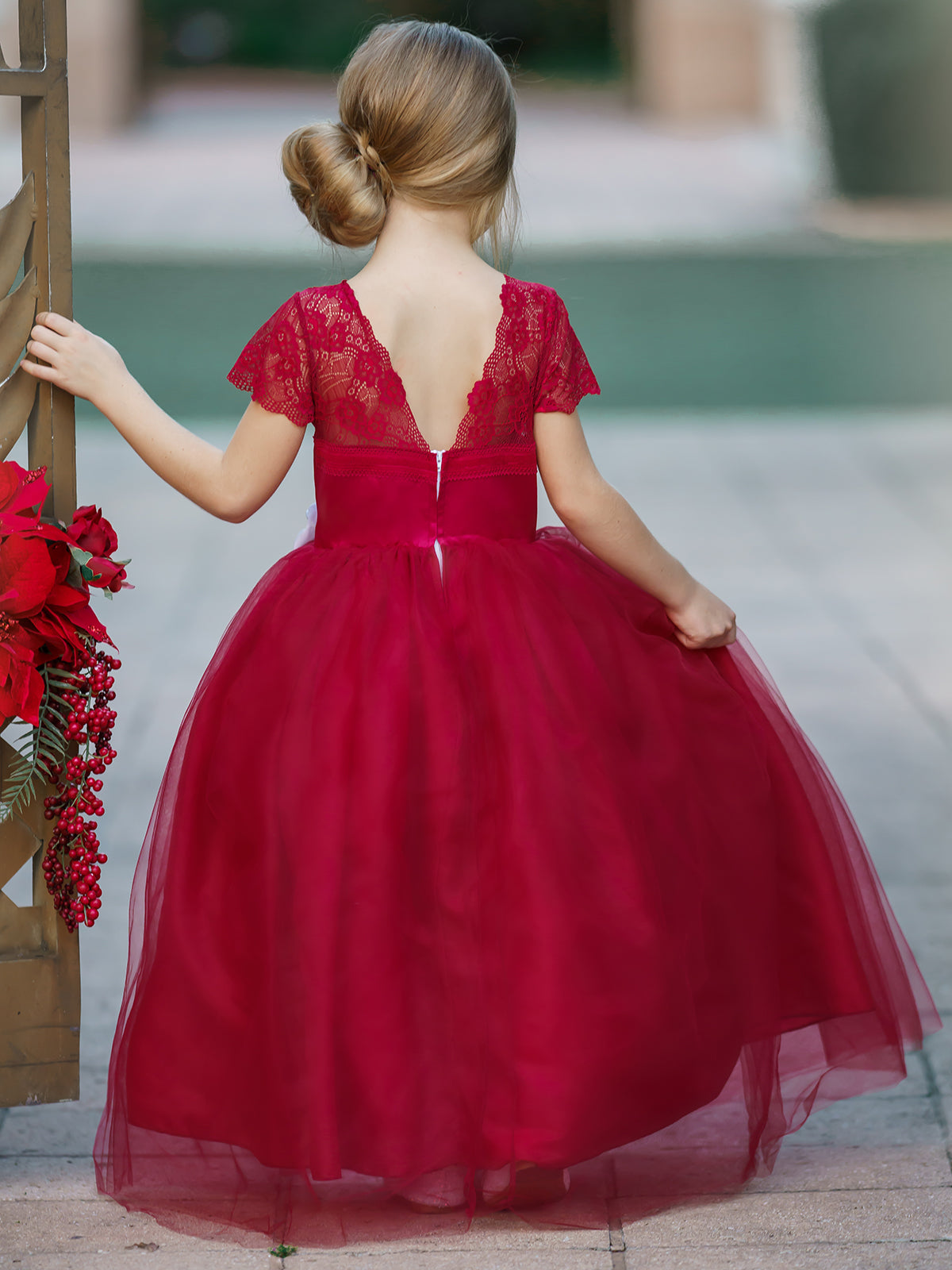 Girls Winter Formal Dress | Lace Sleeve Special Occasion Holiday Gown