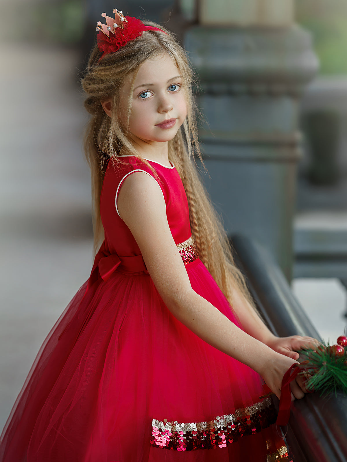 Girls Winter Formal Dress | Tiered Sequined Tulle Holiday Dress