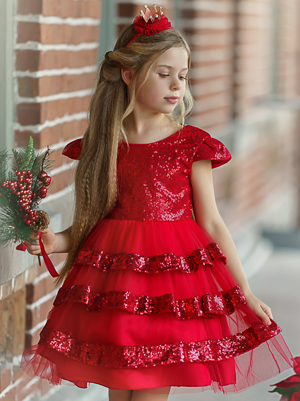 Girls Sparkle Dresses | Cap Sleeve Sequin Tulle Holiday Princess Dress ...