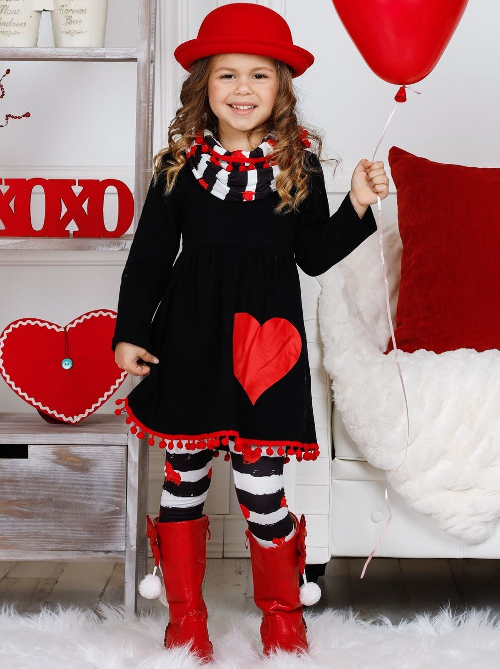 Valentine's Day Outfits | Little Girls Heart Tunic Scarf & Legging Set