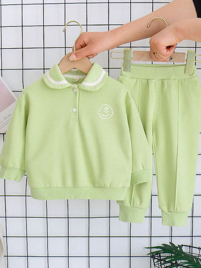 Baby Preppy Peanut Gallery Collared Sweat Shirt And Pants Set Green