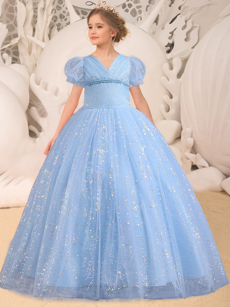 Luxury Blue Glitter Gown | Little Girls Formal Dress - Mia Belle Girls