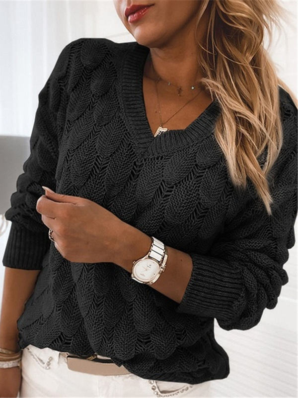 Women's Light As A Feather Knit V-Neck Long Sleeve Top Black