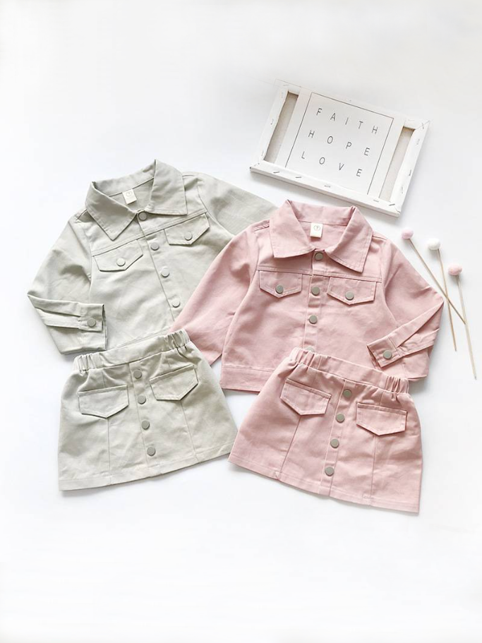 Back To School | Pastel Denim Jacket & Skirt Set | Mia Belle Girls