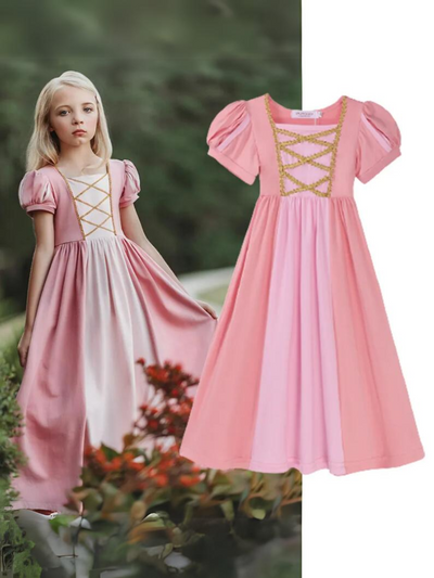 Mia Belle Girls Pink Puff Sleeve Princess Dress | Princess Dress Up