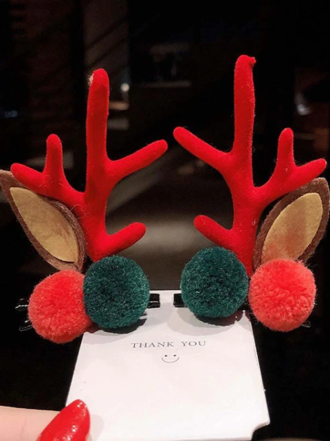 Girls Santa's Little Helper Reindeer Antler Clip Set