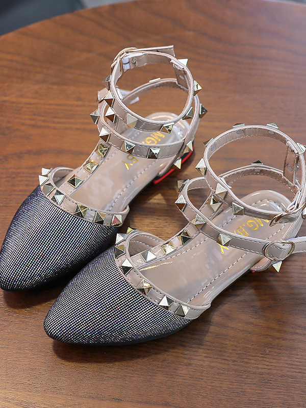 Shoes By Liv & Mia | Studded Ankle Strap Mule Flats - Mia Belle Girls