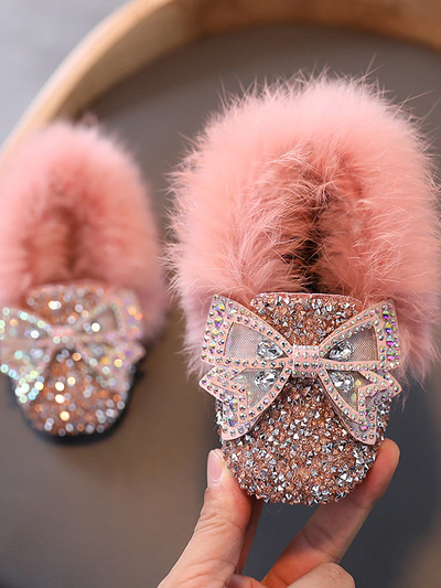 Girls Faux Fur Glitter Shoes By Liv and Mia