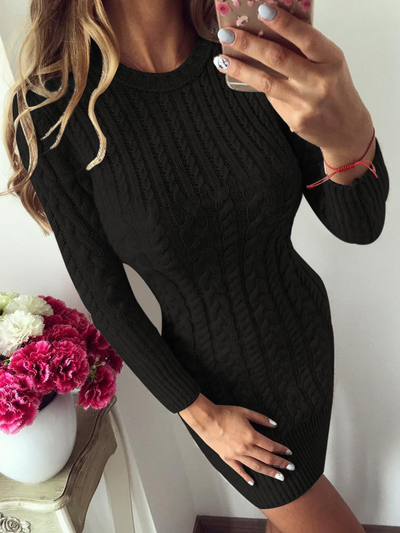 Women's Classic Knit Long Sleeve Sweater Dress Black