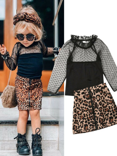 Cute Sets For Little Girls | Swiss Tulle Top & Leopard Print Skirt Set