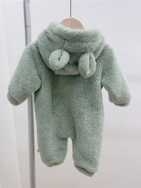 Baby Fuzzy Bear Fleece Hood Onesie Green