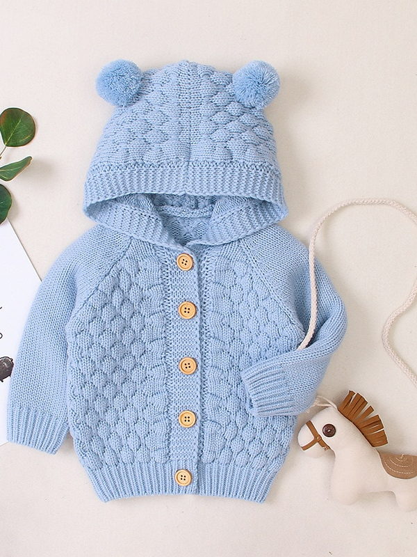 Baby Cute Cub Button-Down Hooded Cardigan Light Blue